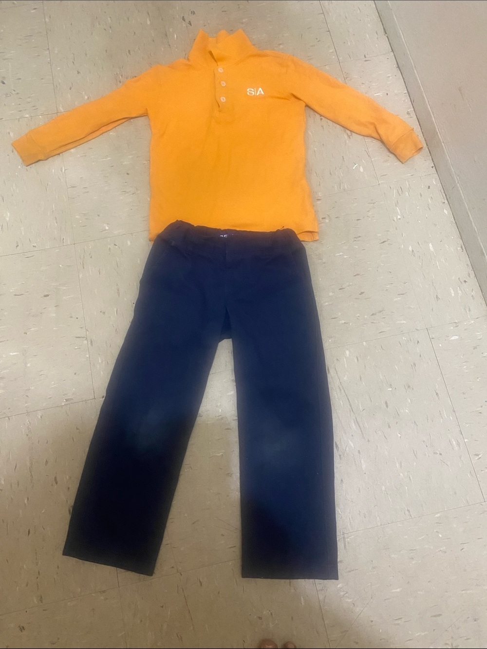 Kids Orange Long-Sleeve Polo Top and Navy Bottoms Set